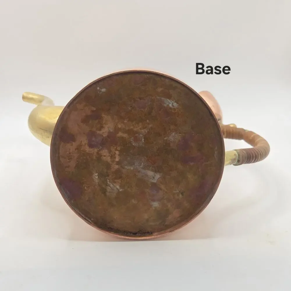 MCM Tea Pot O.H. Lagerstedt Swedish Hammered Copper & Brass 1950s Bamboo Handle